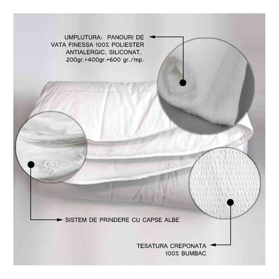 Pilota matlasata 4 ANOTIMPURI Creponat 100%bumbac alb 180X210CM