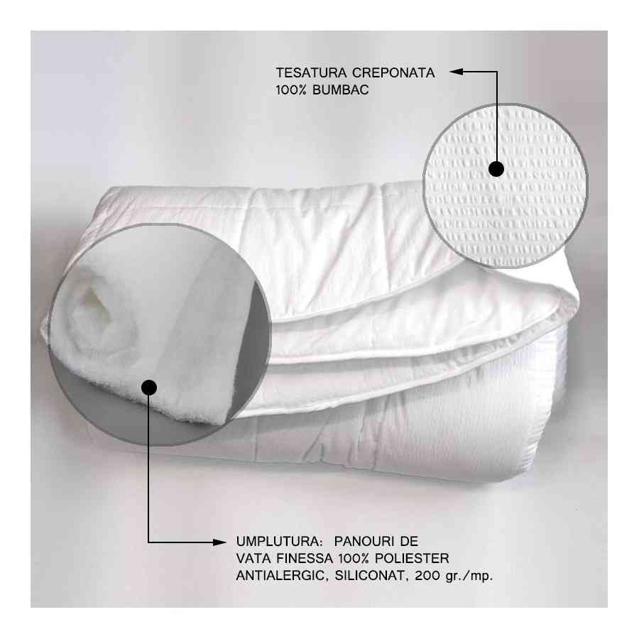 Pilota matlasata Primavara-Vara Creponat 100%bumbac alb 200X220CM